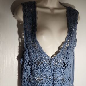 Blue Crochet Sleeveless Top